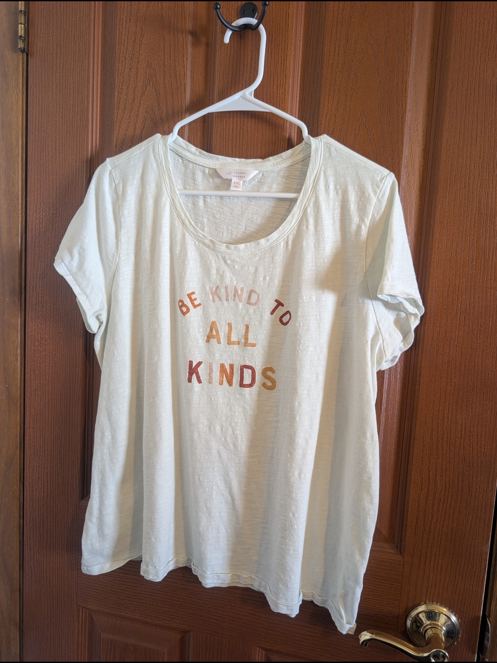 LC Lauren Conrad Cream Tee with Multicolor Warm Lettering